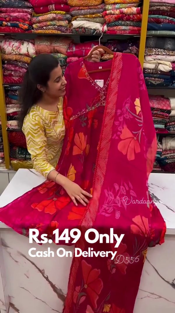 8014-1.png Teal Blossom: Floral Printed Alia-Cut Anarkali Kurta Set
