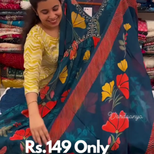 Teal Blossom: Floral Printed Alia-Cut Anarkali Kurta Set