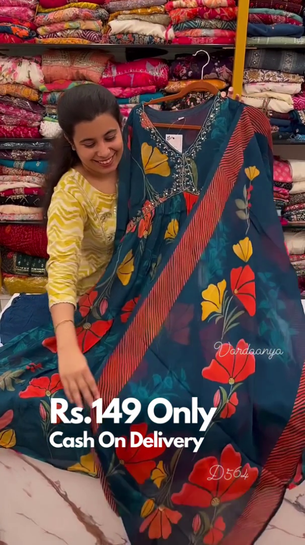 8014-2.png Teal Blossom: Floral Printed Alia-Cut Anarkali Kurta Set