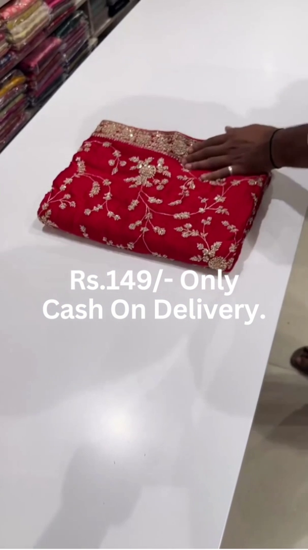 Scarlet Majesty: Intricately Embroidered Zardosi Festive Saree