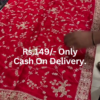 Scarlet Majesty: Intricately Embroidered Zardosi Festive Saree