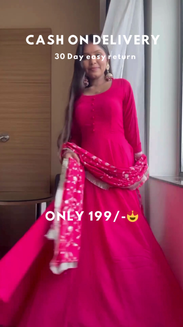 8019-1.png Rani Radiance: Elegant Anarkali Kurta & Embroidered Dupatta Set