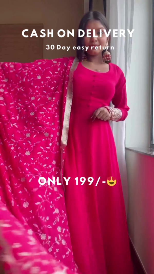 8019-2.png Rani Radiance: Elegant Anarkali Kurta & Embroidered Dupatta Set