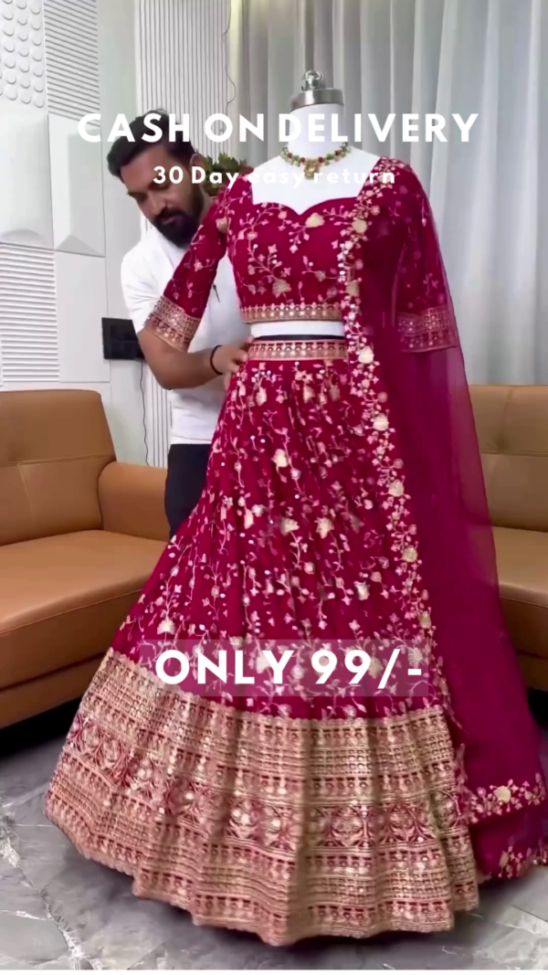 Wine Royalty: Intricately Embroidered Floral Lehenga Choli Set