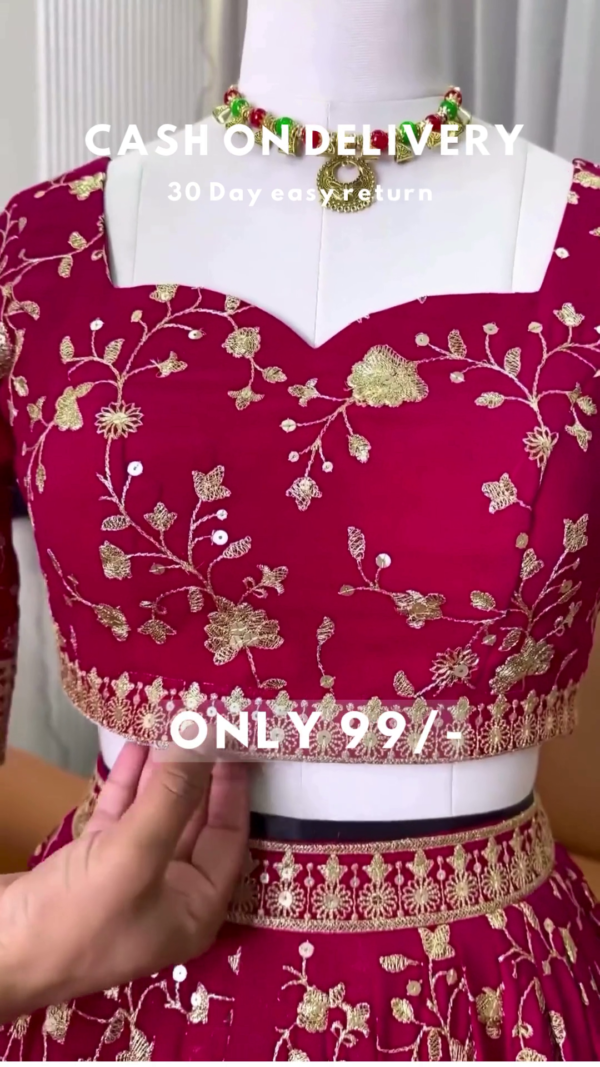 Wine Royalty: Intricately Embroidered Floral Lehenga Choli Set