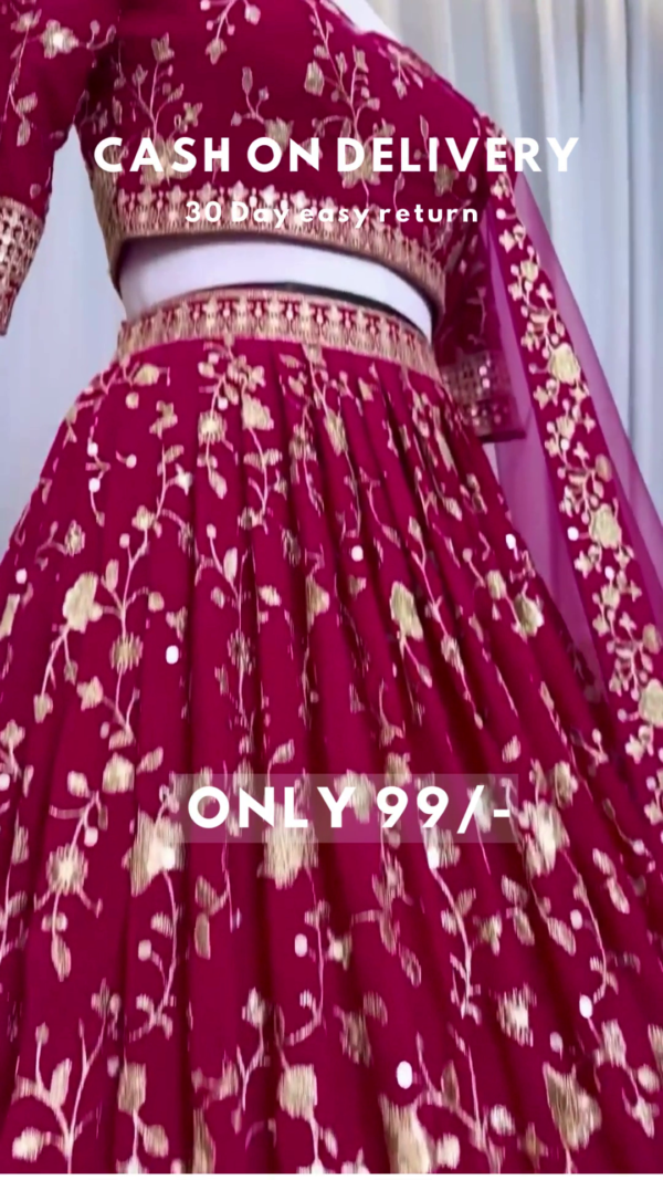 Wine Royalty: Intricately Embroidered Floral Lehenga Choli Set