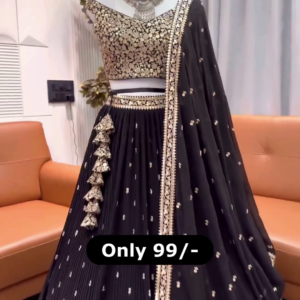 Midnight Shimmer: Heavily Sequined Black & Gold Lehenga Choli Set