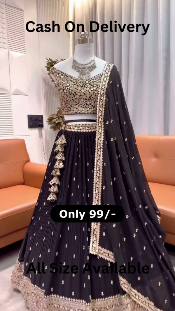 8022-1.png Midnight Shimmer: Heavily Sequined Black & Gold Lehenga Choli Set