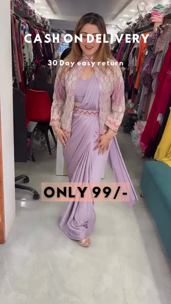 8025-3.png Lavender Luxe: Modern Pre-Stitched Saree with Embroidered Jacket & Belt Set