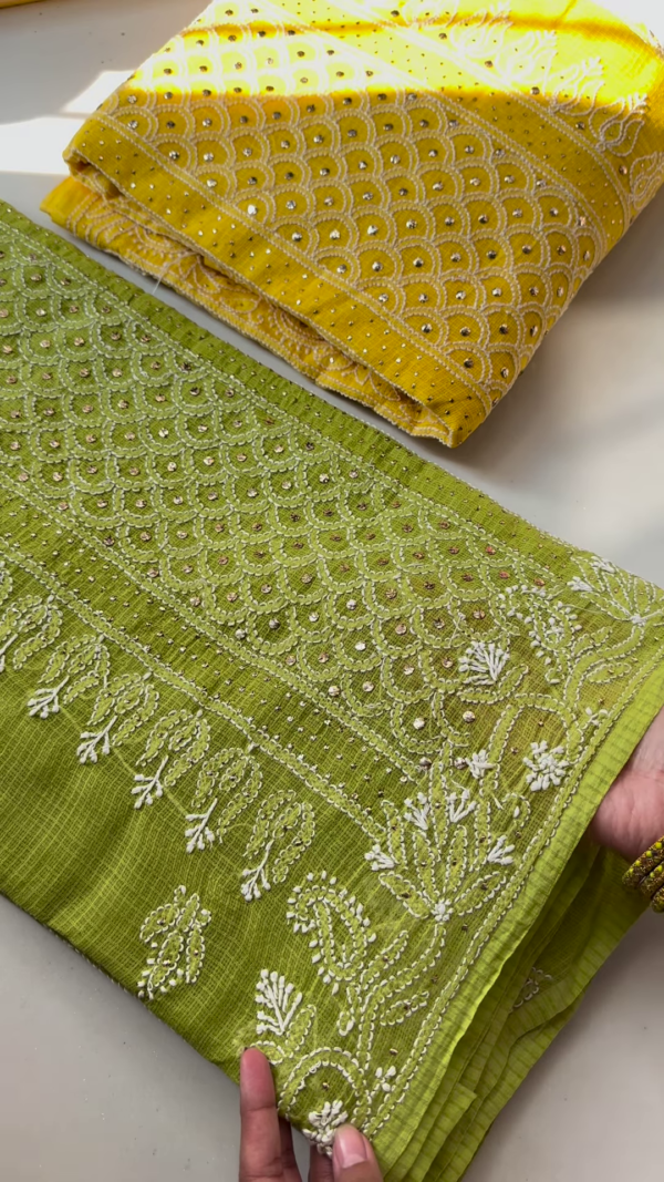 Sunshine Elegance Chikankari Embroidered Fabric