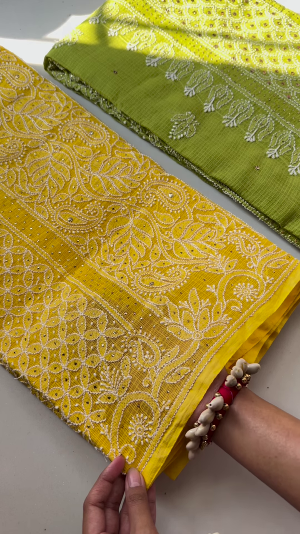 Sunshine Elegance Chikankari Embroidered Fabric