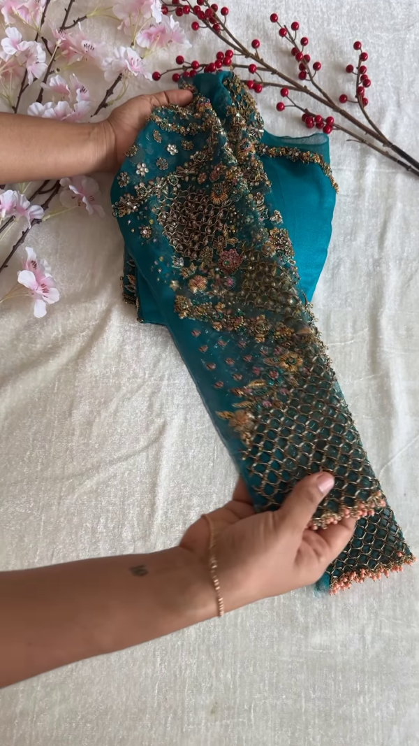 84-1.png Regal Teal Gold Hand-Embroidered Net Dupatta