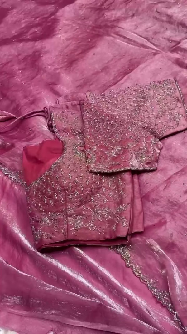 Multi Color Elegance Hand-Embroidered Organza Saree