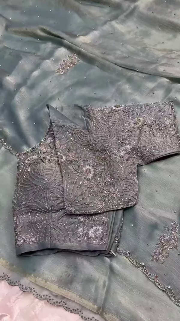 Multi Color Elegance Hand-Embroidered Organza Saree