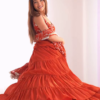 Rust Red Embroidered Tiered Anarkali Set
