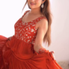 Rust Red Embroidered Tiered Anarkali Set