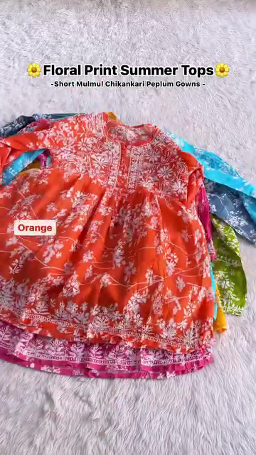 Floral Print Summer Tops – Mulmul Chikankari Peplum Gowns