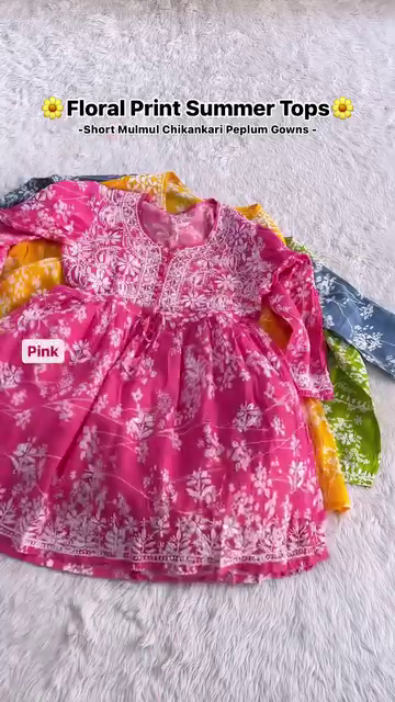 Floral Print Summer Tops – Mulmul Chikankari Peplum Gowns