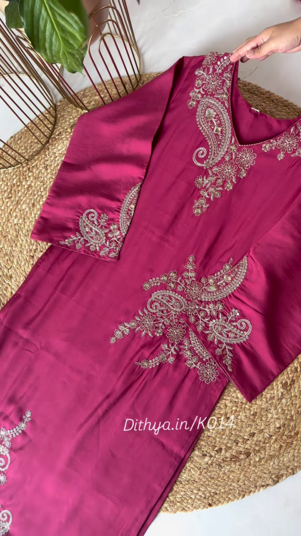 Elegant Wine Embroidered Kurta Set
