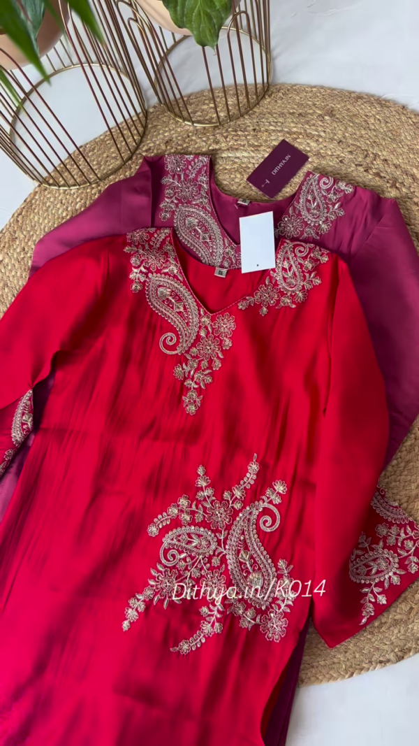 Elegant Wine Embroidered Kurta Set