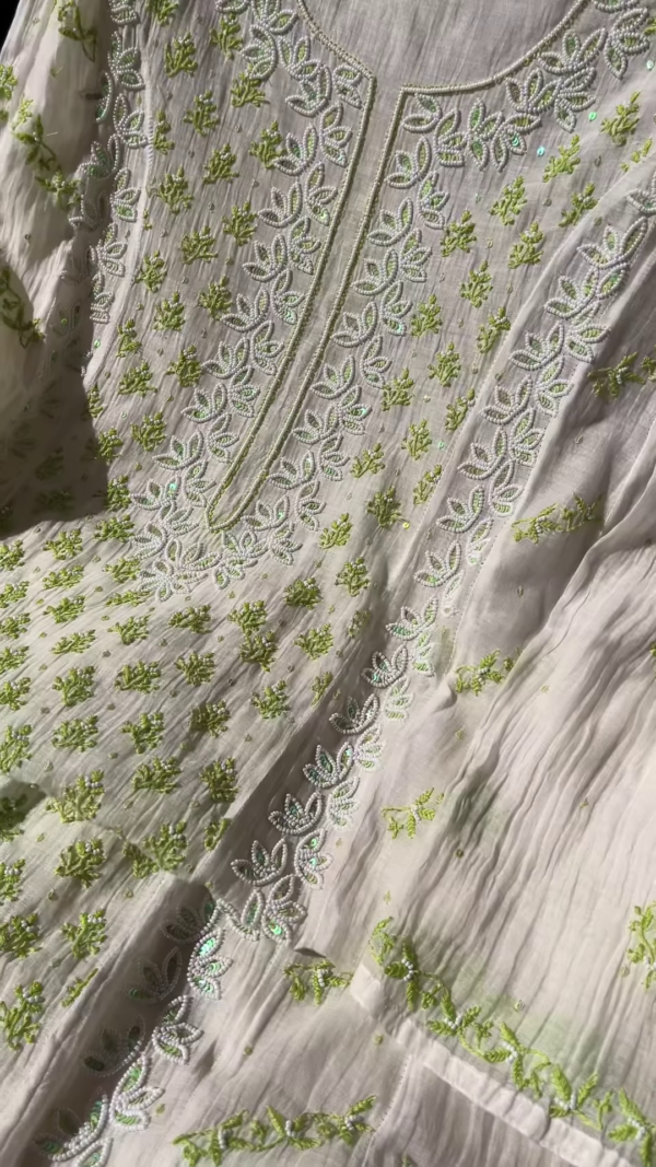 Ivory & Lime Green Hand-Embroidered Kurta Set