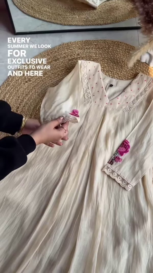 96-1.png Elegant Ivory & Pink Floral Embroidered Flared Dress