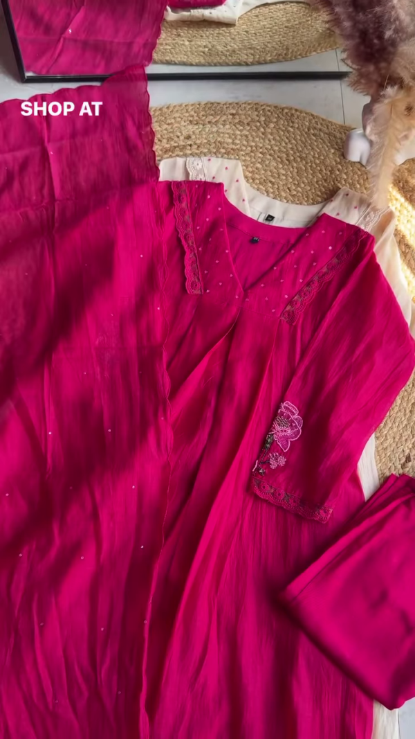 96-2.png Elegant Ivory & Pink Floral Embroidered Flared Dress